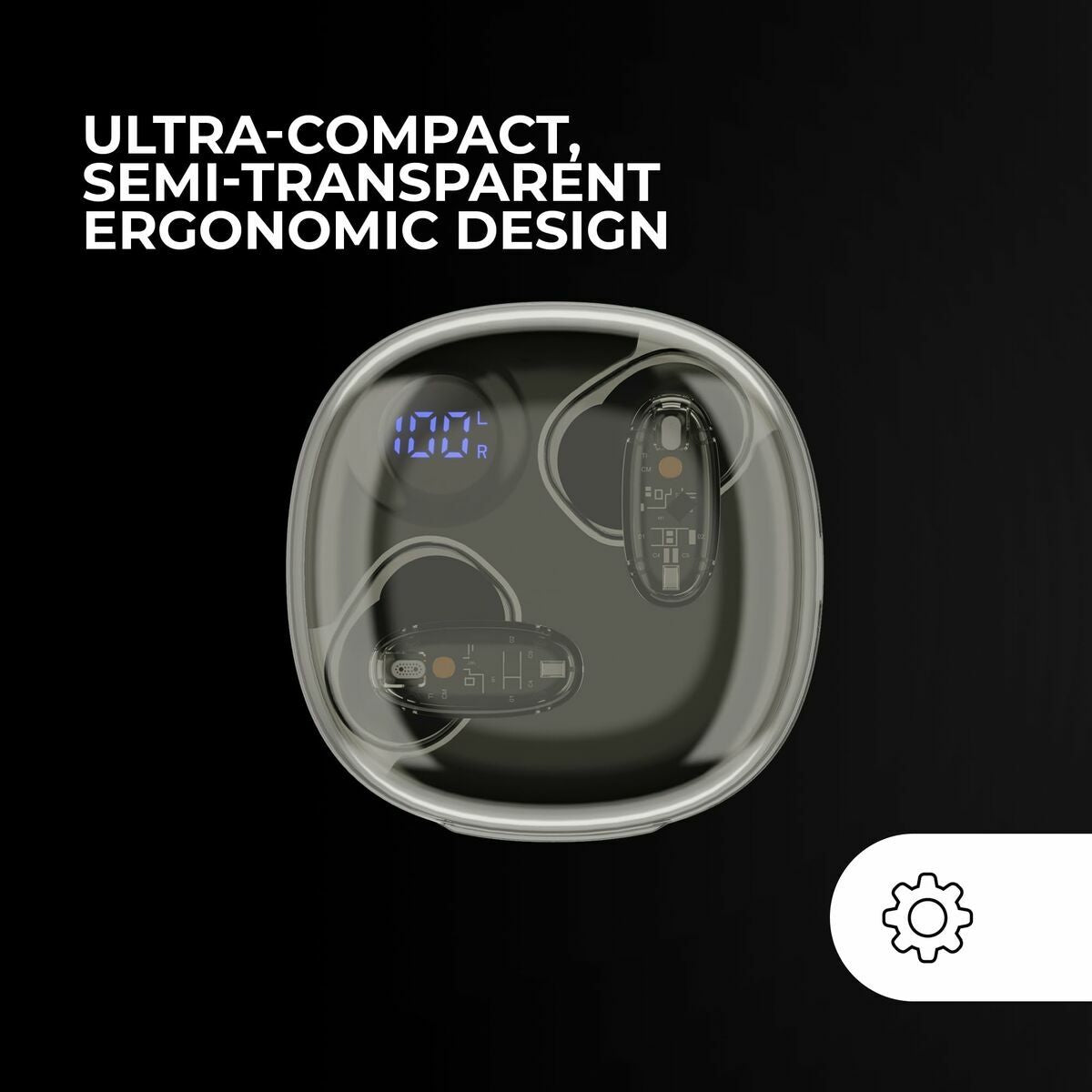 Audífonos Deportivos Mars Gaming MHIB2 - Bluetooth 5.3, Ultra-Ligeros y Ergonómicos - Negro Transparente 