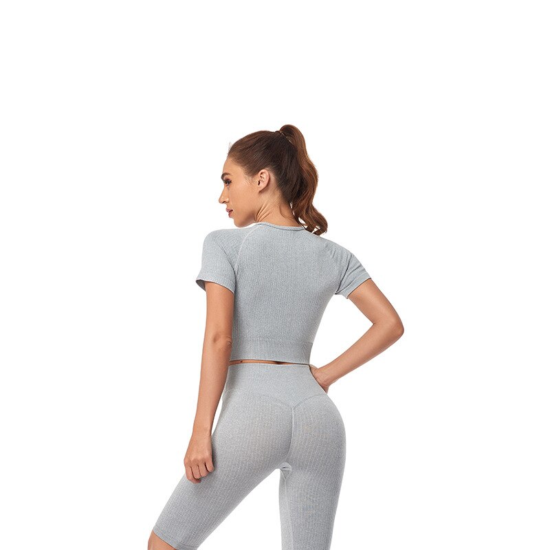 Camisetas de yoga para mujer, top corto de manga corta, tops de gimnasio, fitness, correr, entrenamiento, camisetas deportivas, ropa deportiva