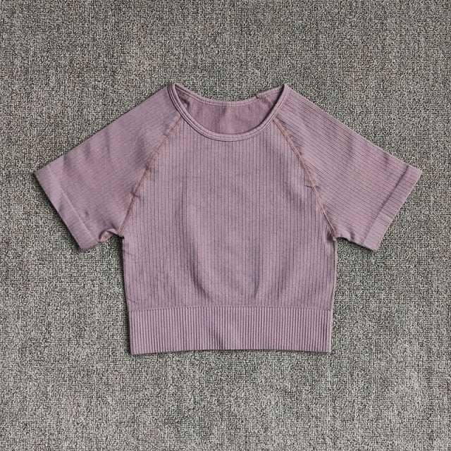 Camisetas de yoga para mujer, top corto de manga corta, tops de gimnasio, fitness, correr, entrenamiento, camisetas deportivas, ropa deportiva