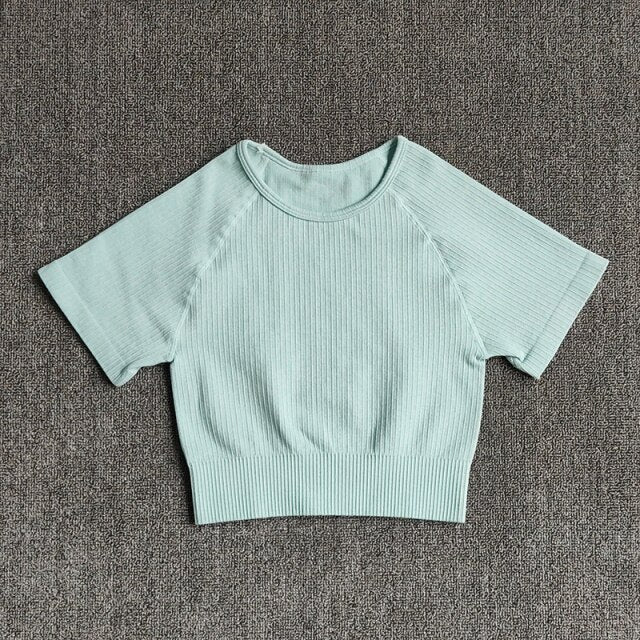 Camisetas de yoga para mujer, top corto de manga corta, tops de gimnasio, fitness, correr, entrenamiento, camisetas deportivas, ropa deportiva