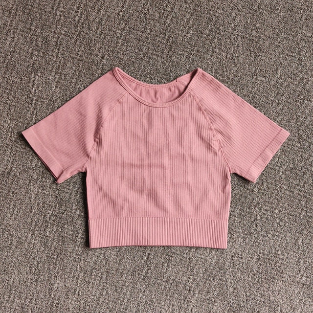 Camisetas de yoga para mujer, top corto de manga corta, tops de gimnasio, fitness, correr, entrenamiento, camisetas deportivas, ropa deportiva